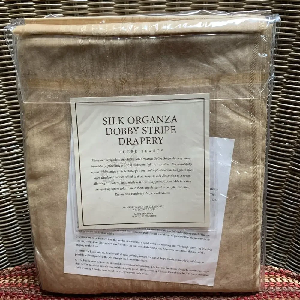100% Silk Organza Dobby Stripe Drapery, NWT from Restoration Hardware (50x96)